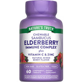 Bottle of Nature's Truth Elderberry Immune Complex 60 chewable tablets with mixed berry flavor