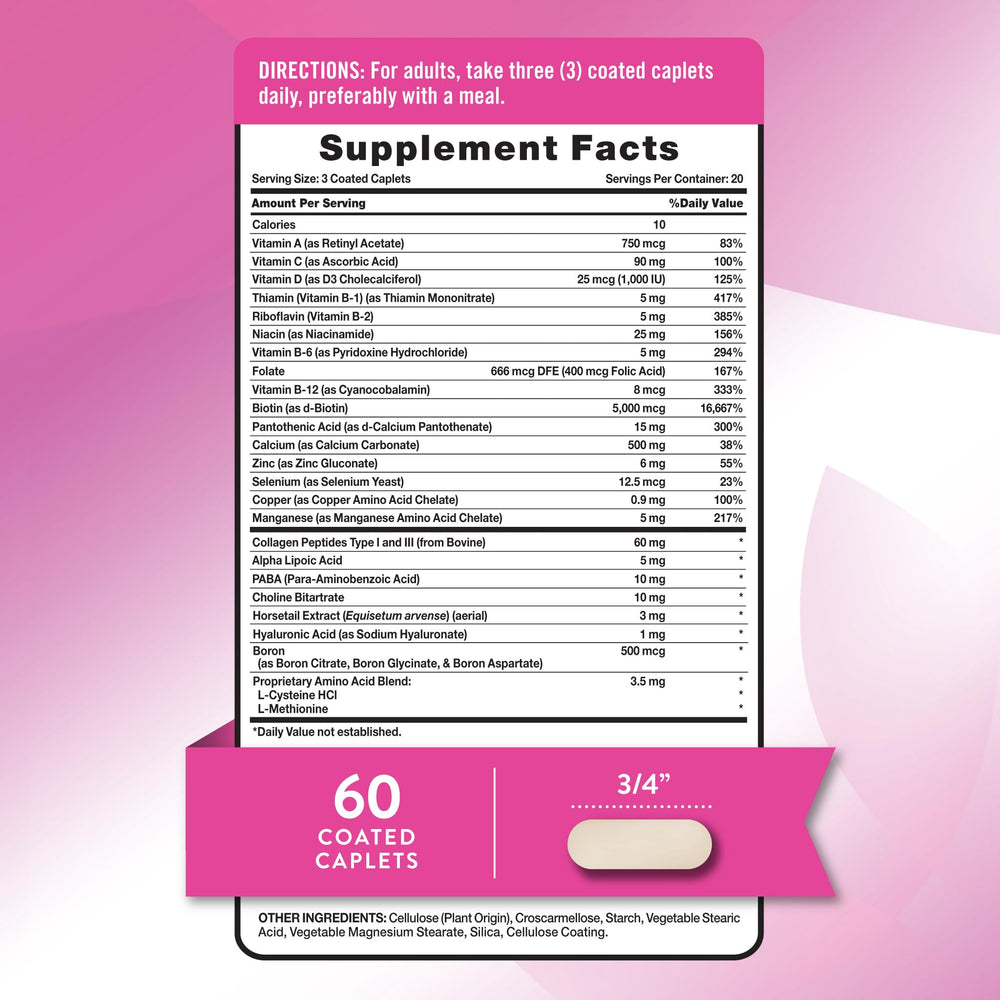 Close-up of 5,000 mcg Biotin coated caplets