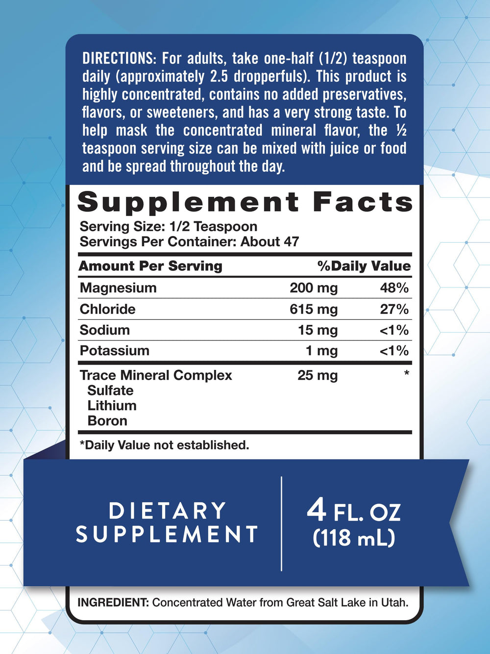 Close-up of product label showing magnesium content