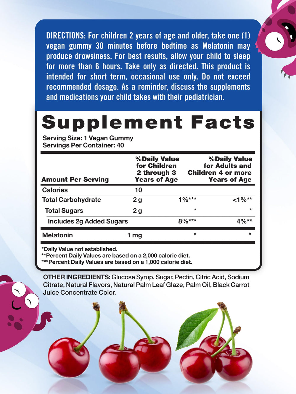 Close-up of Nature's Truth Kids Melatonin Gummy bottle label