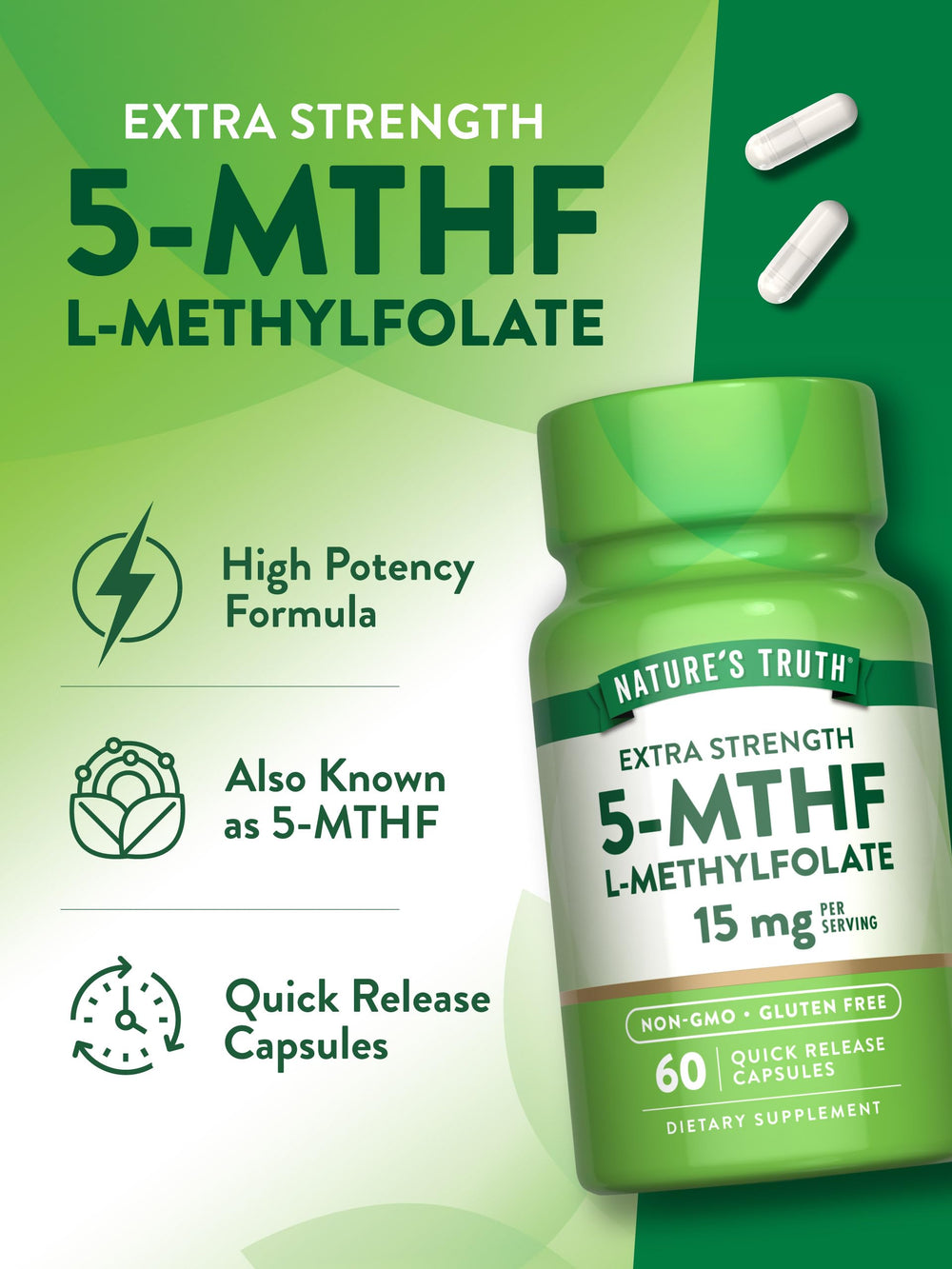 Non-GMO label on L-Methylfolate bottle