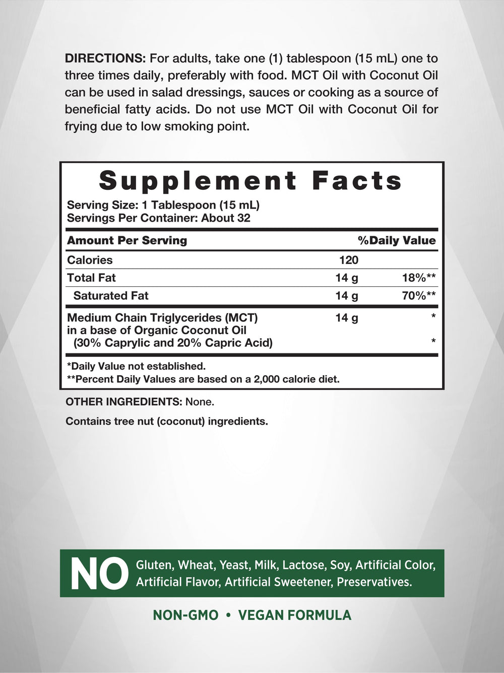 Back label of Nature's Truth MCT Oil bottle