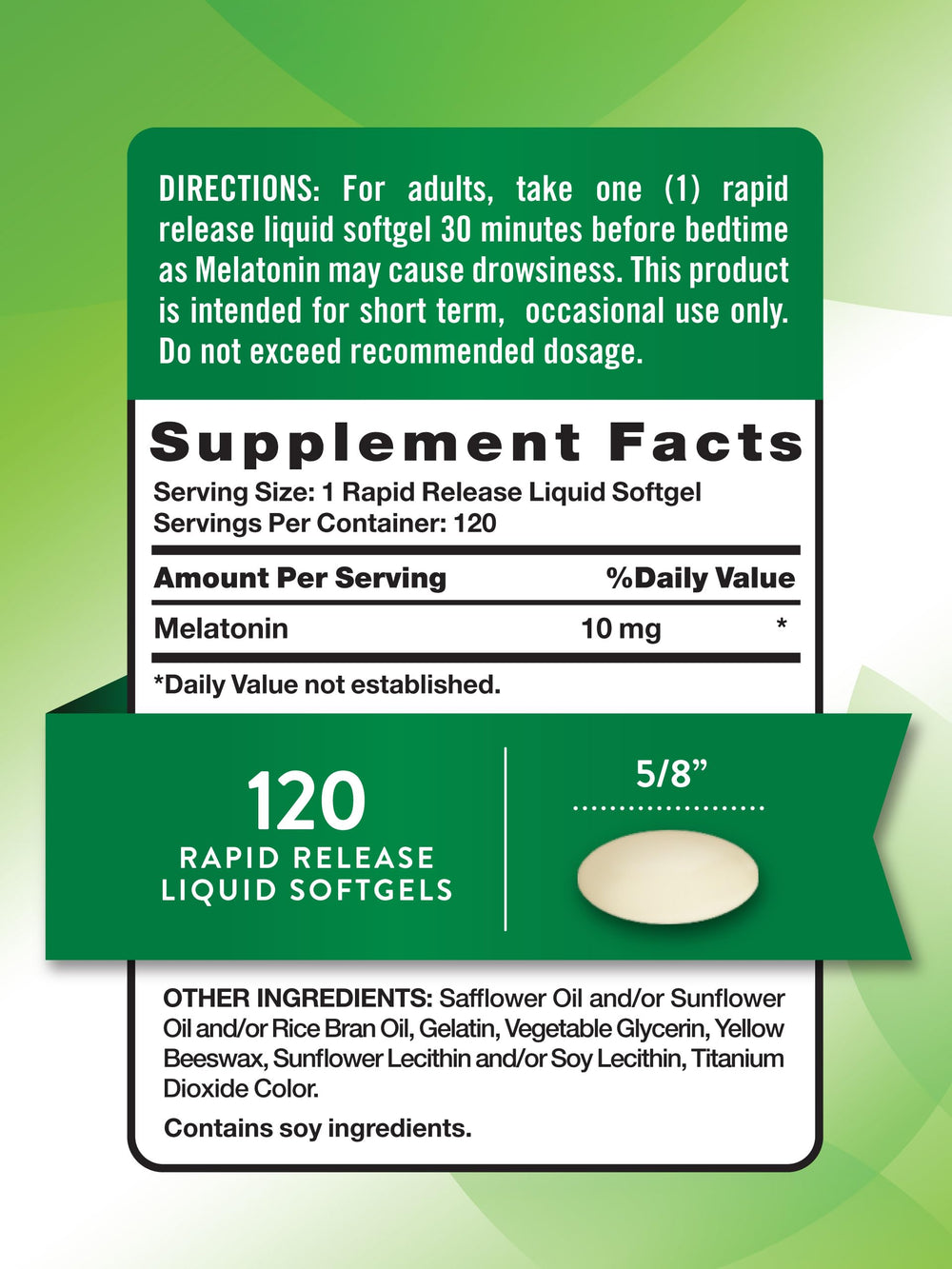 Close-up of Melatonin bottle label showing 10 mg per serving