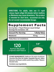 Close-up of Melatonin bottle label showing 10 mg per serving