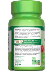 Ingredient list and certifications showing vegan, non-GMO, gluten-free