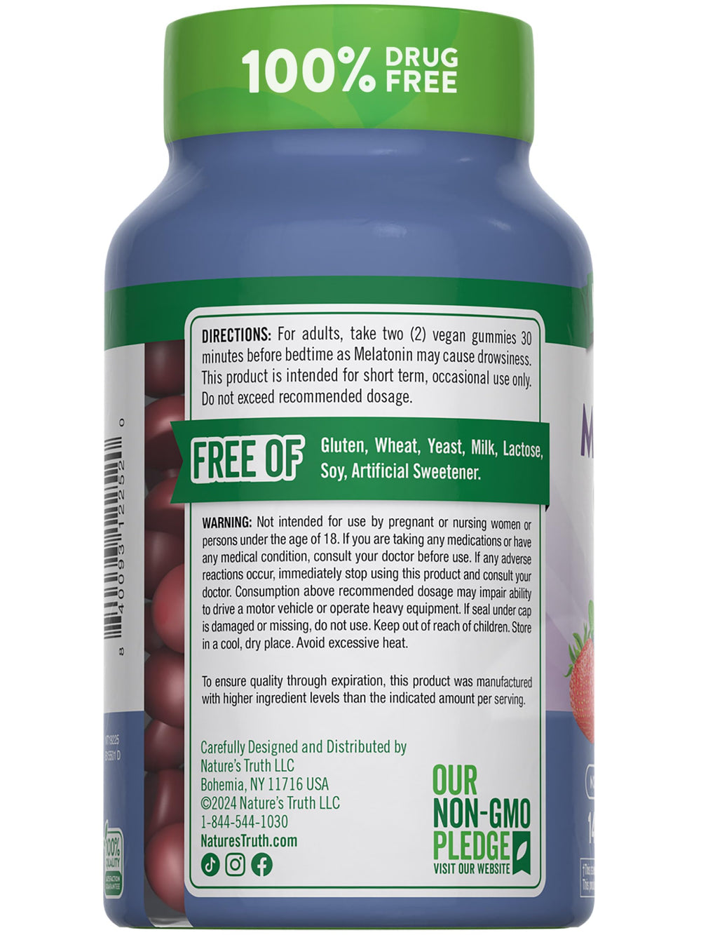 Side view of Nature's Truth Melatonin Gummies Pack 2 bottle