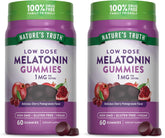 Front view of Nature's Truth Melatonin Gummies bottle, 1 mg per serving, cherry pomegranate flavor.