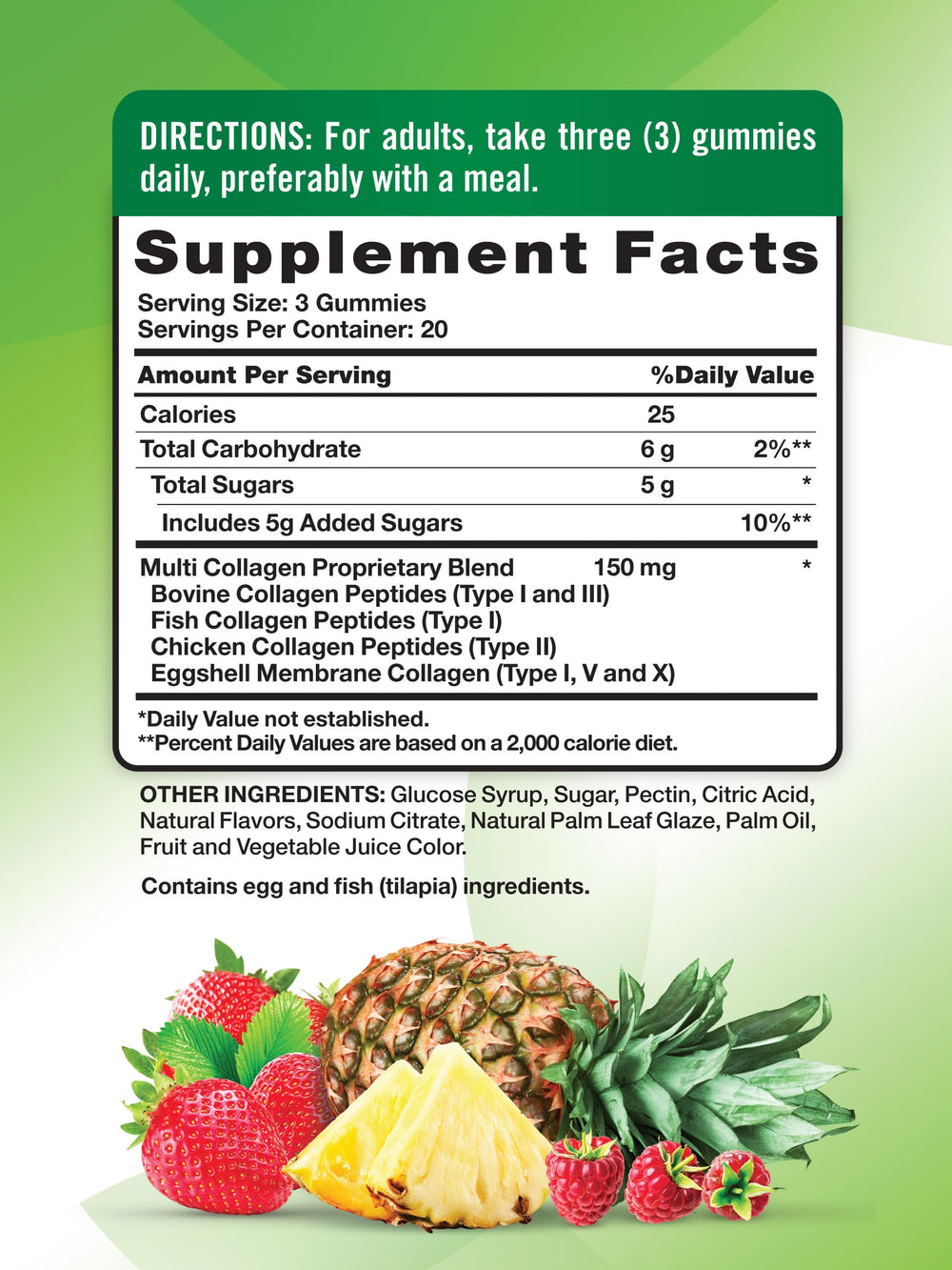 Back label showing supplement facts on Nature's Truth gummies