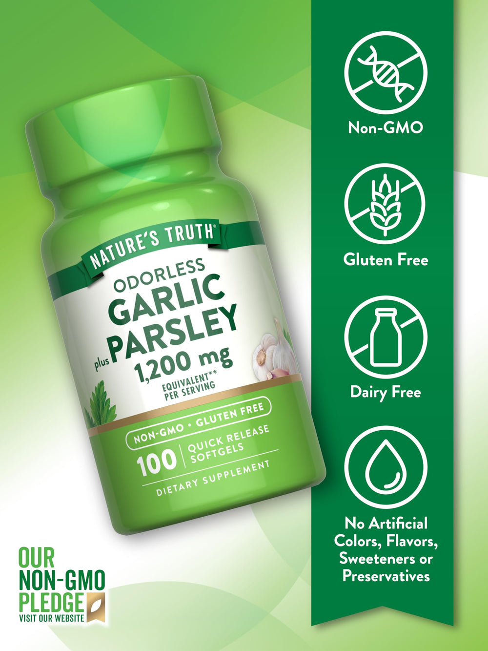 Odorless garlic and parsley softgels top view