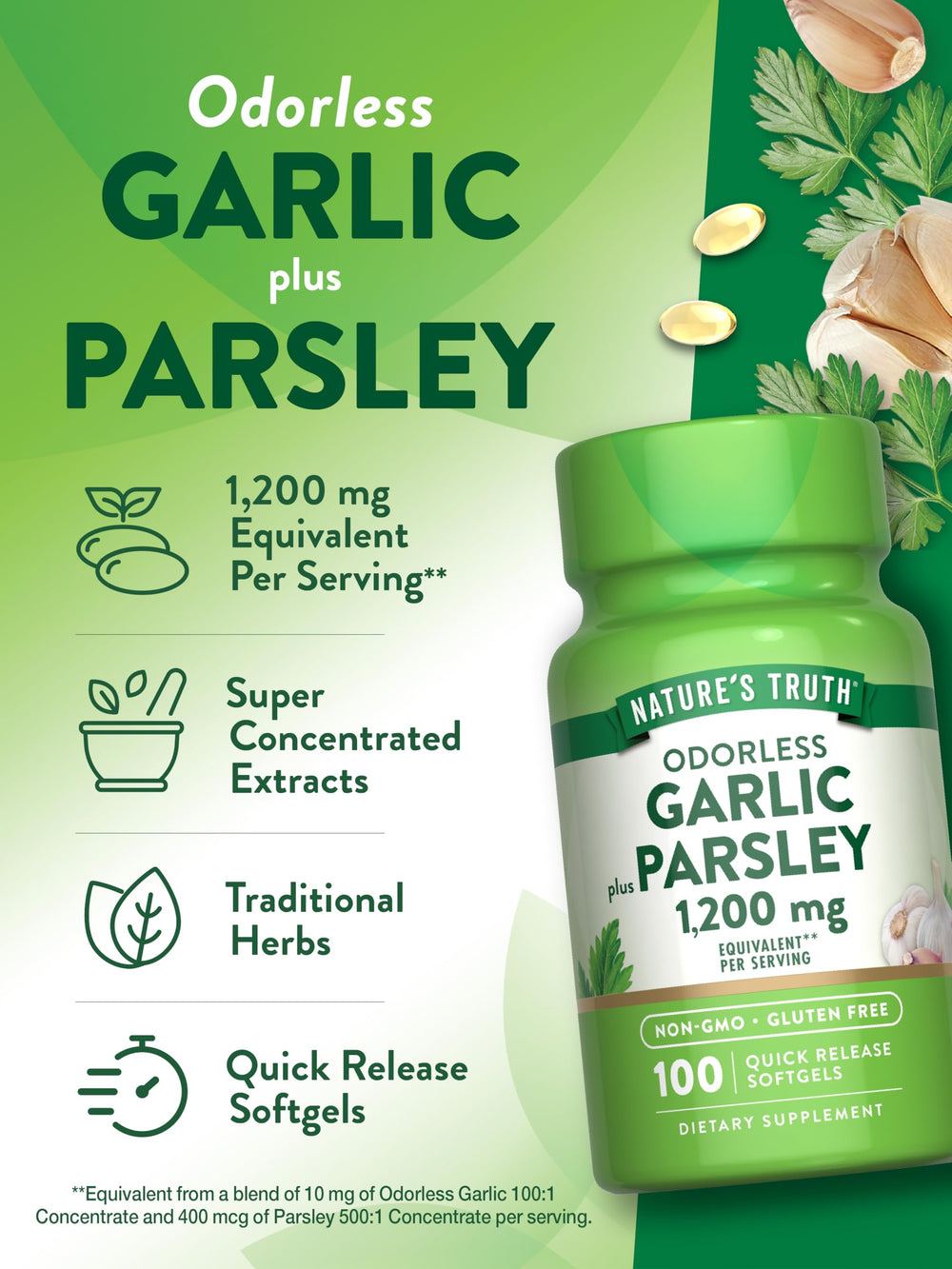 Ingredients of garlic and parsley extract supplement