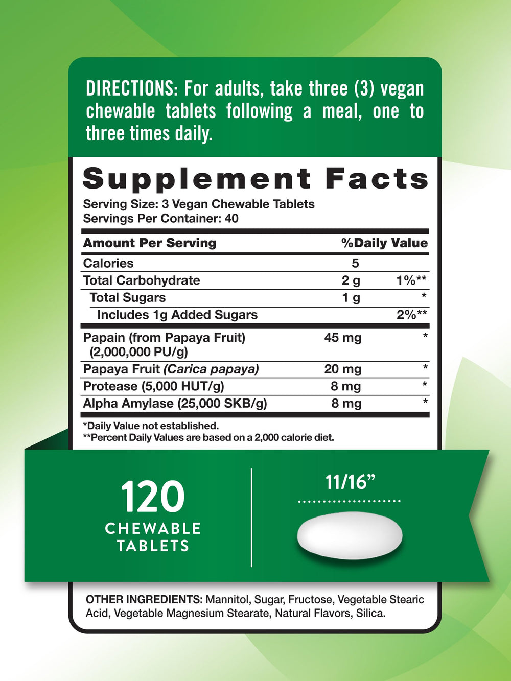 Close-up of Papaya Enzyme chewable tablet in tropical flavor
