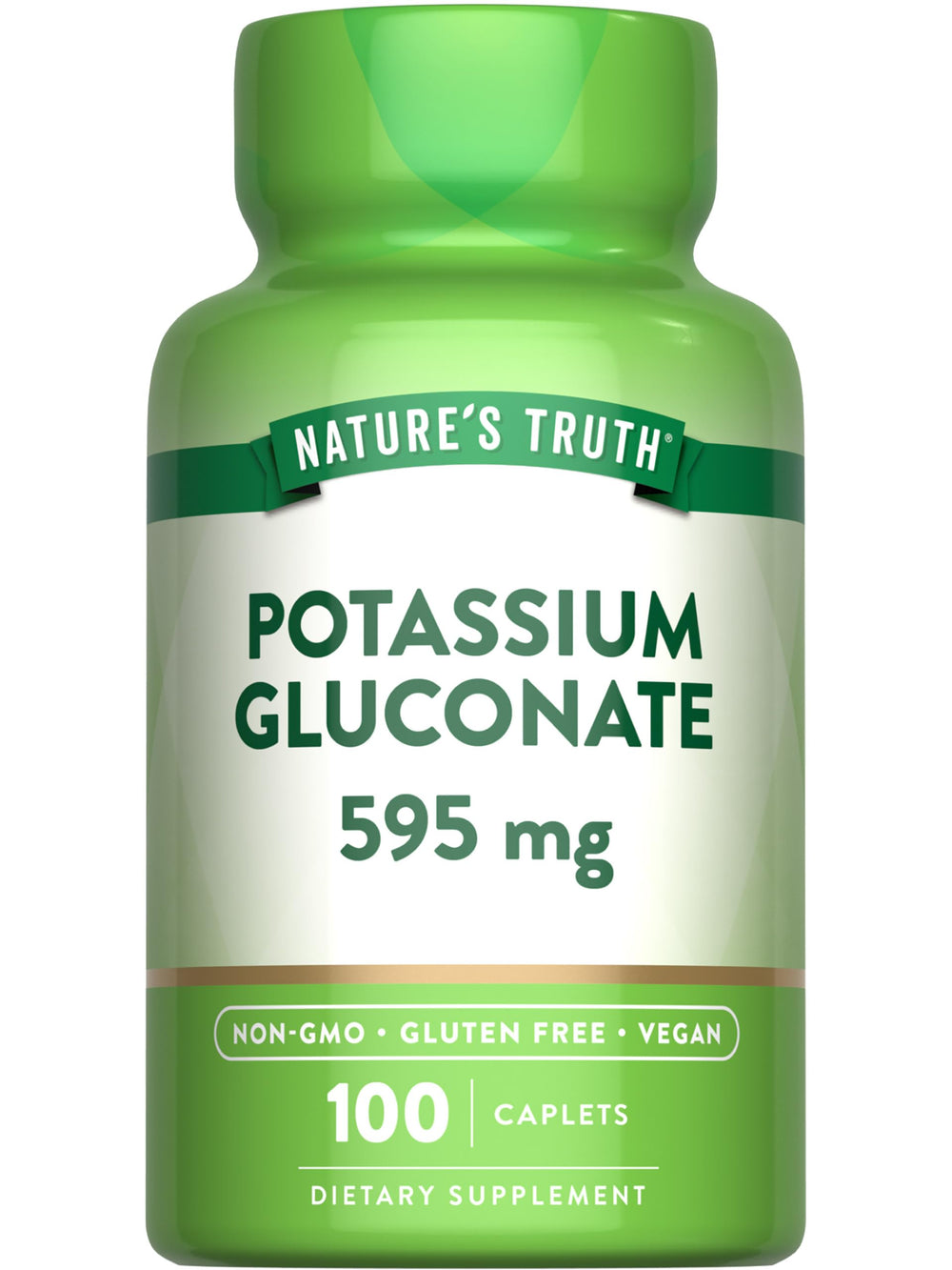 Bottle of Nature's Truth Potassium Gluconate 595mg 100 caplets