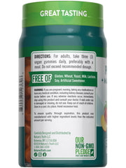Product label with vegan, gluten-free, and non-GMO icons