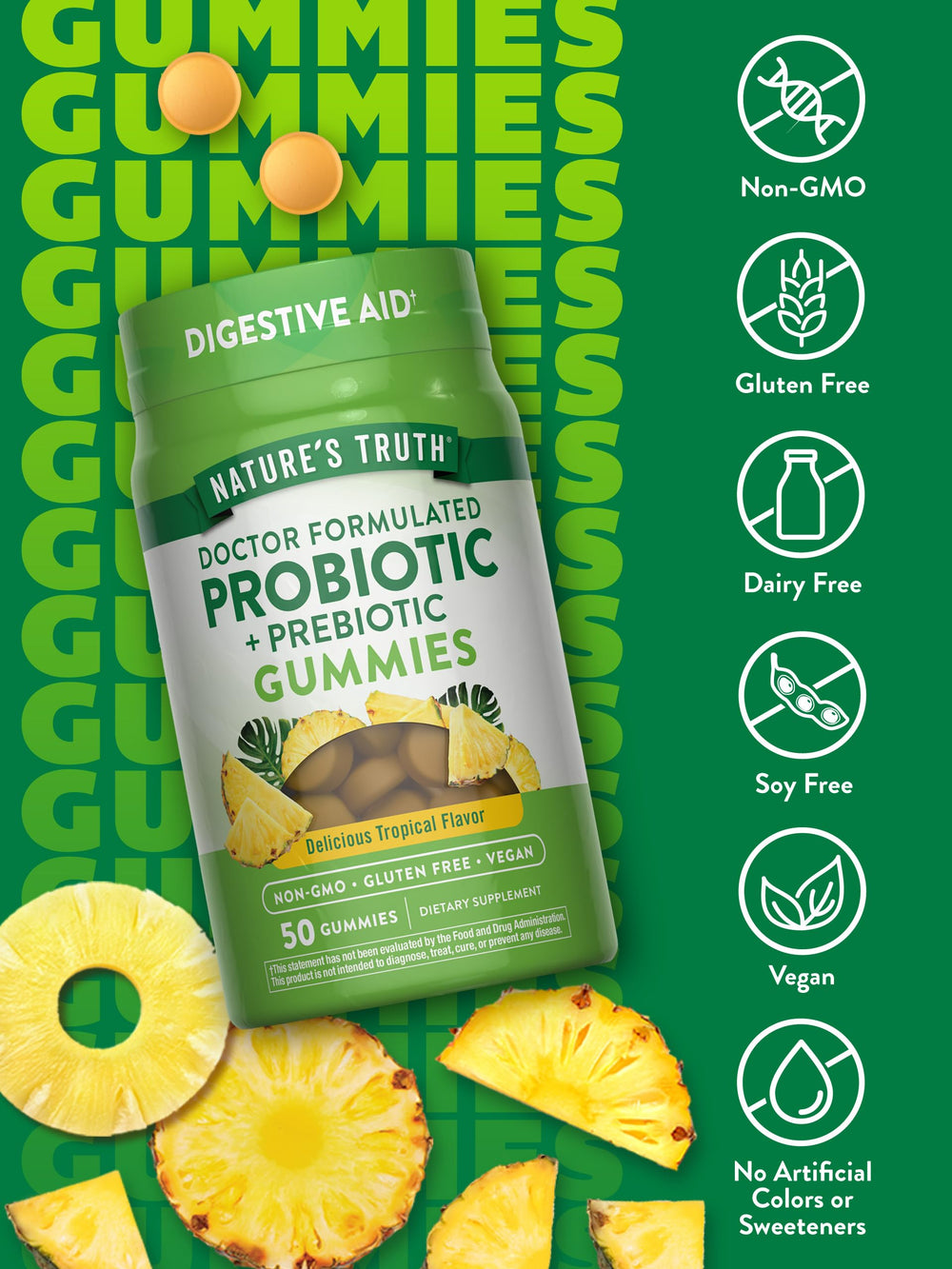 Nutrition and ingredients panel for Nature's Truth Probiotic Gummies