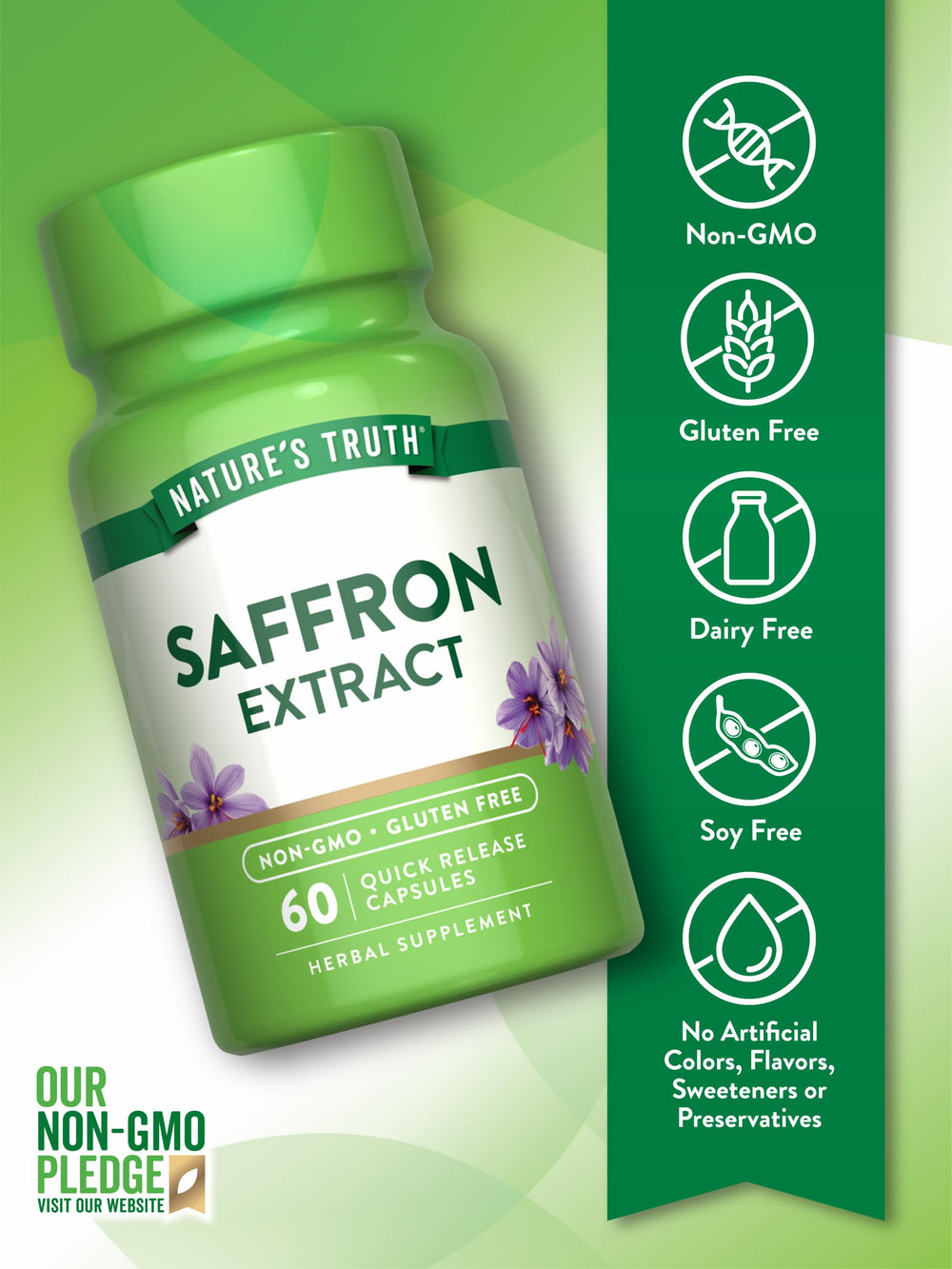 Bottle label highlighting Non-GMO and Gluten Free