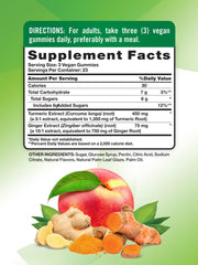 Close-up of peach-flavored gummies in bottle