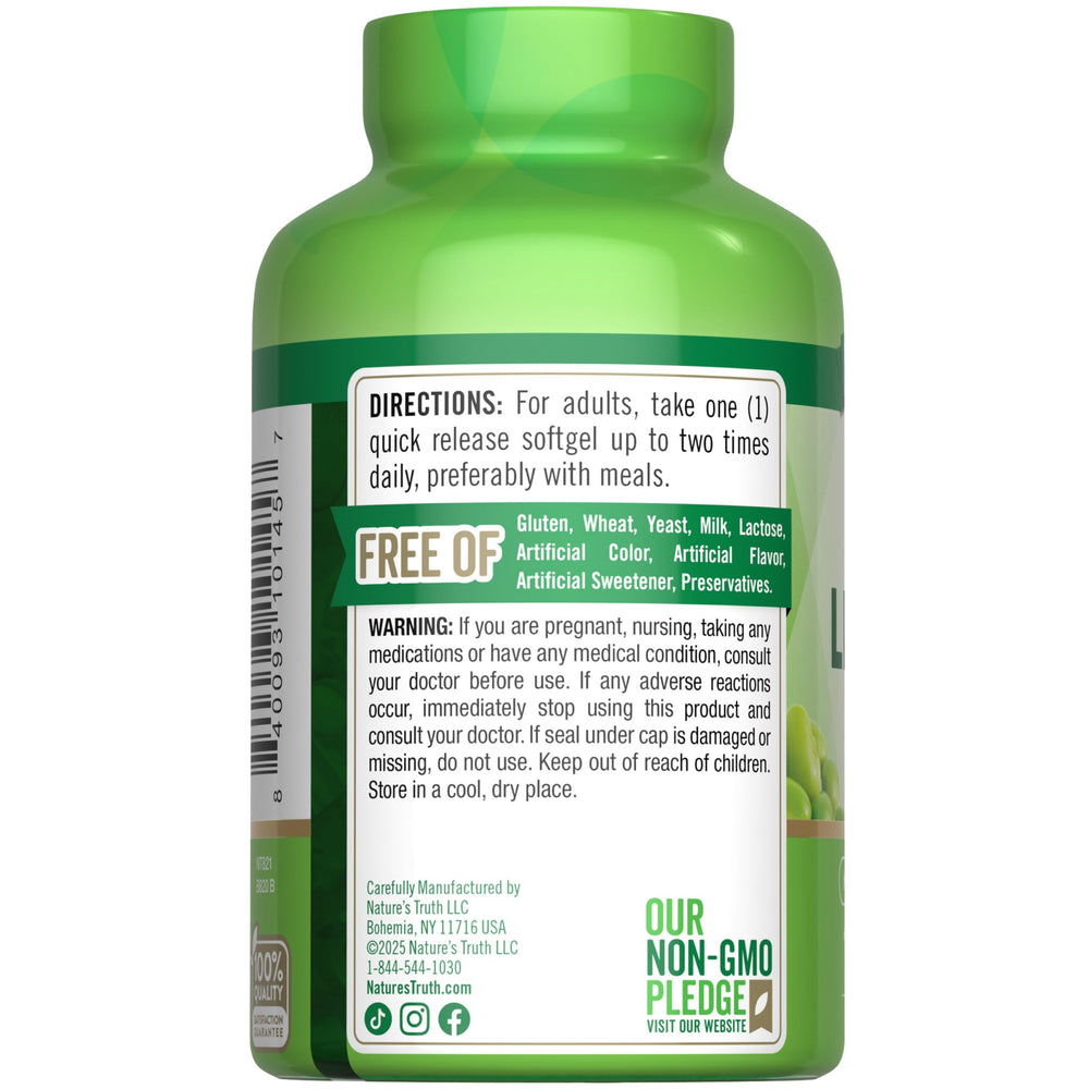 Amber bottle with 120 softgels on a white background