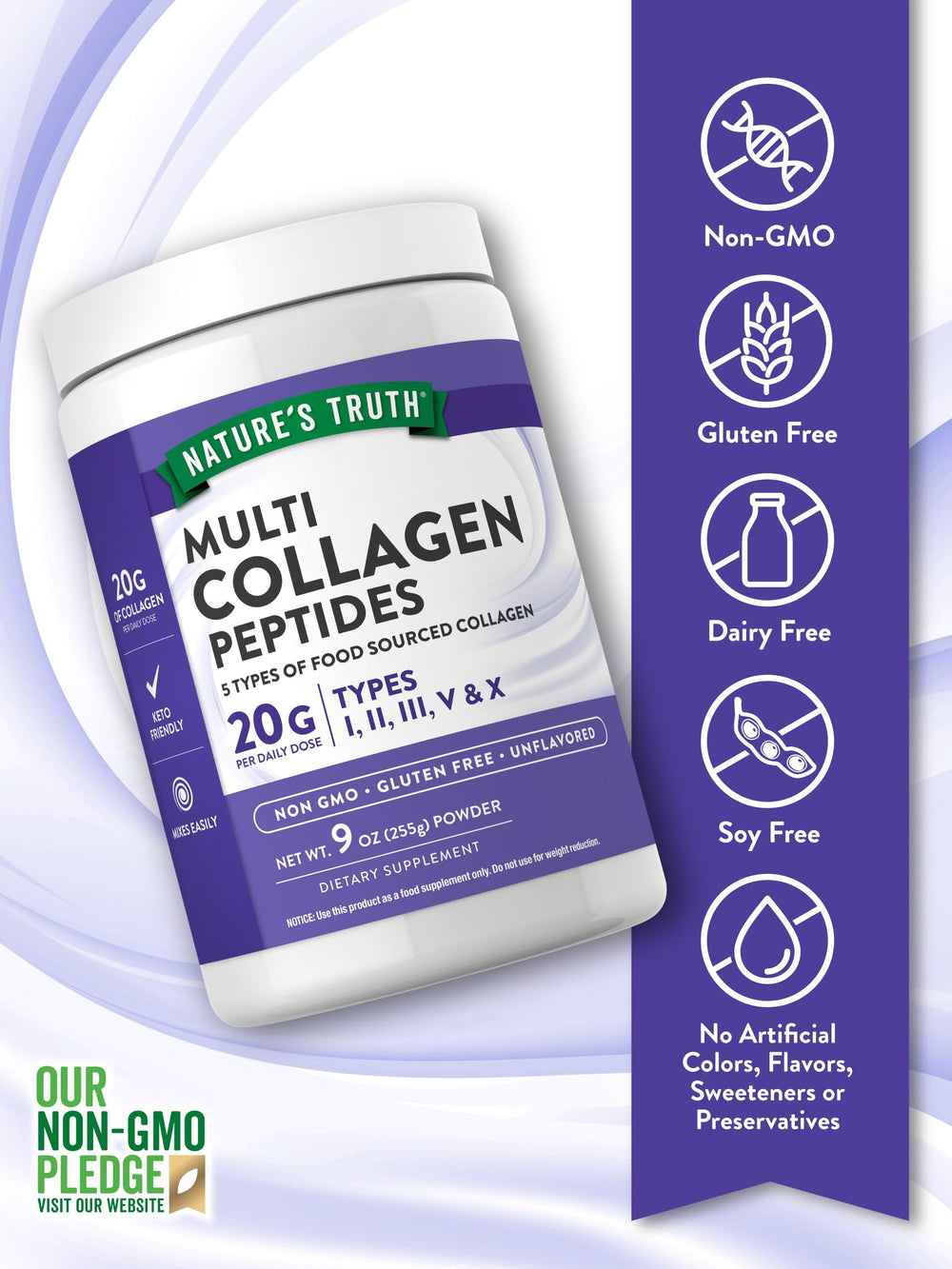 Unflavored collagen powder mixing into hot or cold beverage