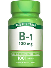 Close-up of Nature's Truth Vitamin B1 100mg Thiamine tablet