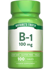 Close-up of Nature's Truth Vitamin B1 100mg Thiamine tablet