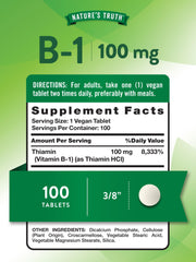 Vitamin B1 100mg Thiamine tablets for a vegan lifestyle