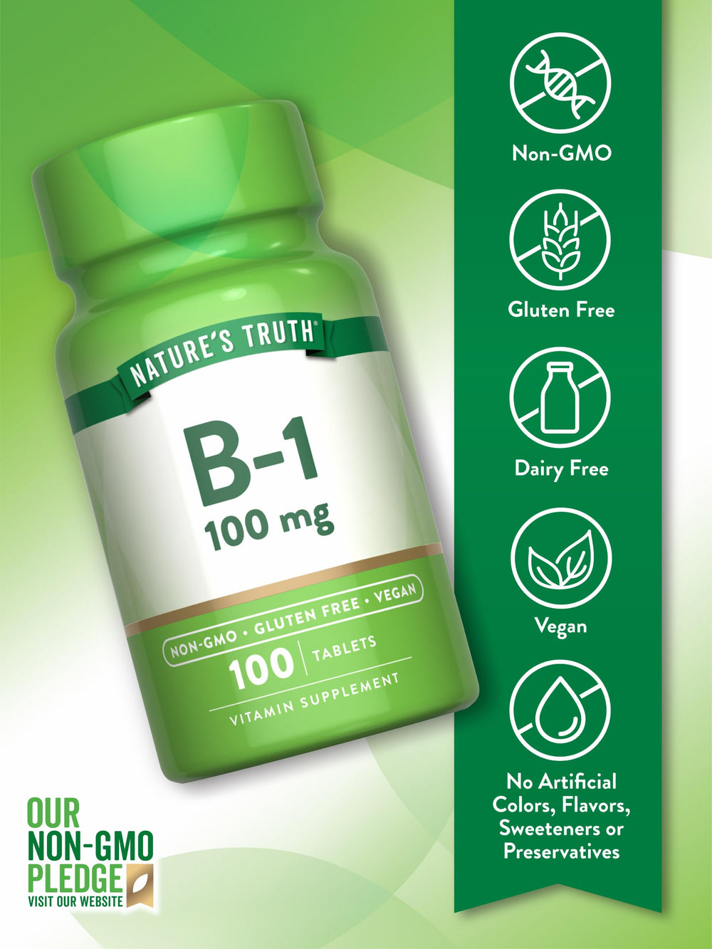 Ingredient list and packaging for Nature's Truth Vitamin B1