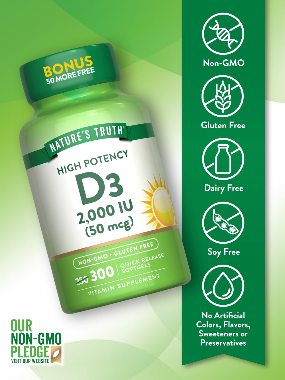 Close-up of the Vitamin D3 softgels inside the bottle