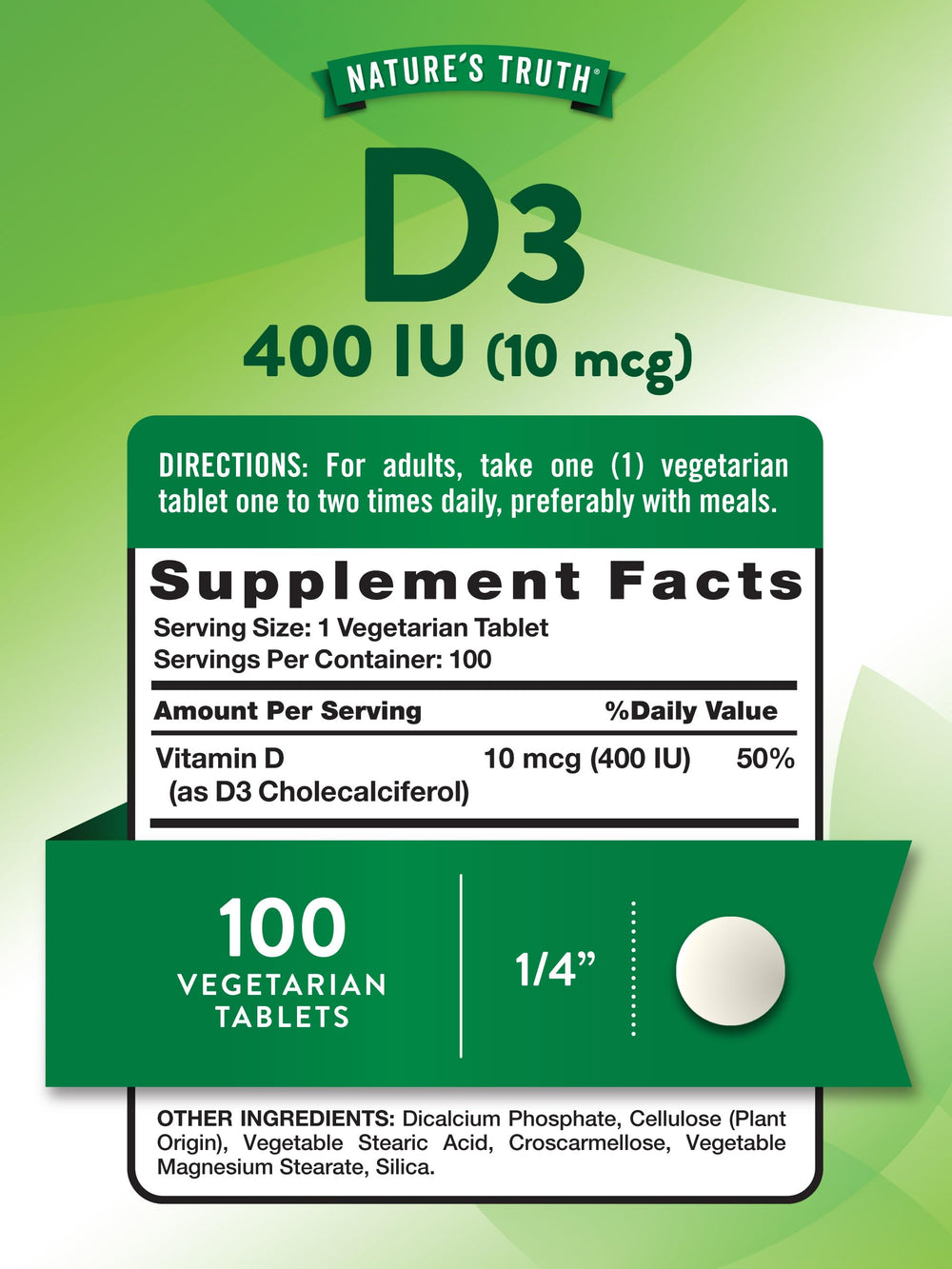 Close-up of Vitamin D3 400 IU label
