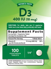Close-up of Vitamin D3 400 IU label