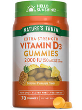 Nature's Truth Vitamin D3 Gummies bottle with pineapple flavor – 2000 IU, 70 count