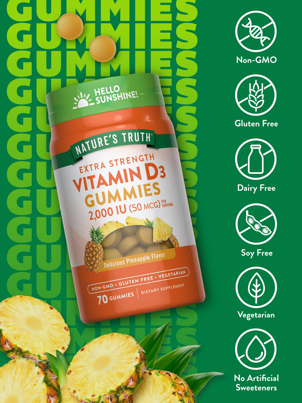 Vegetarian gummies icon with pineapple flavor