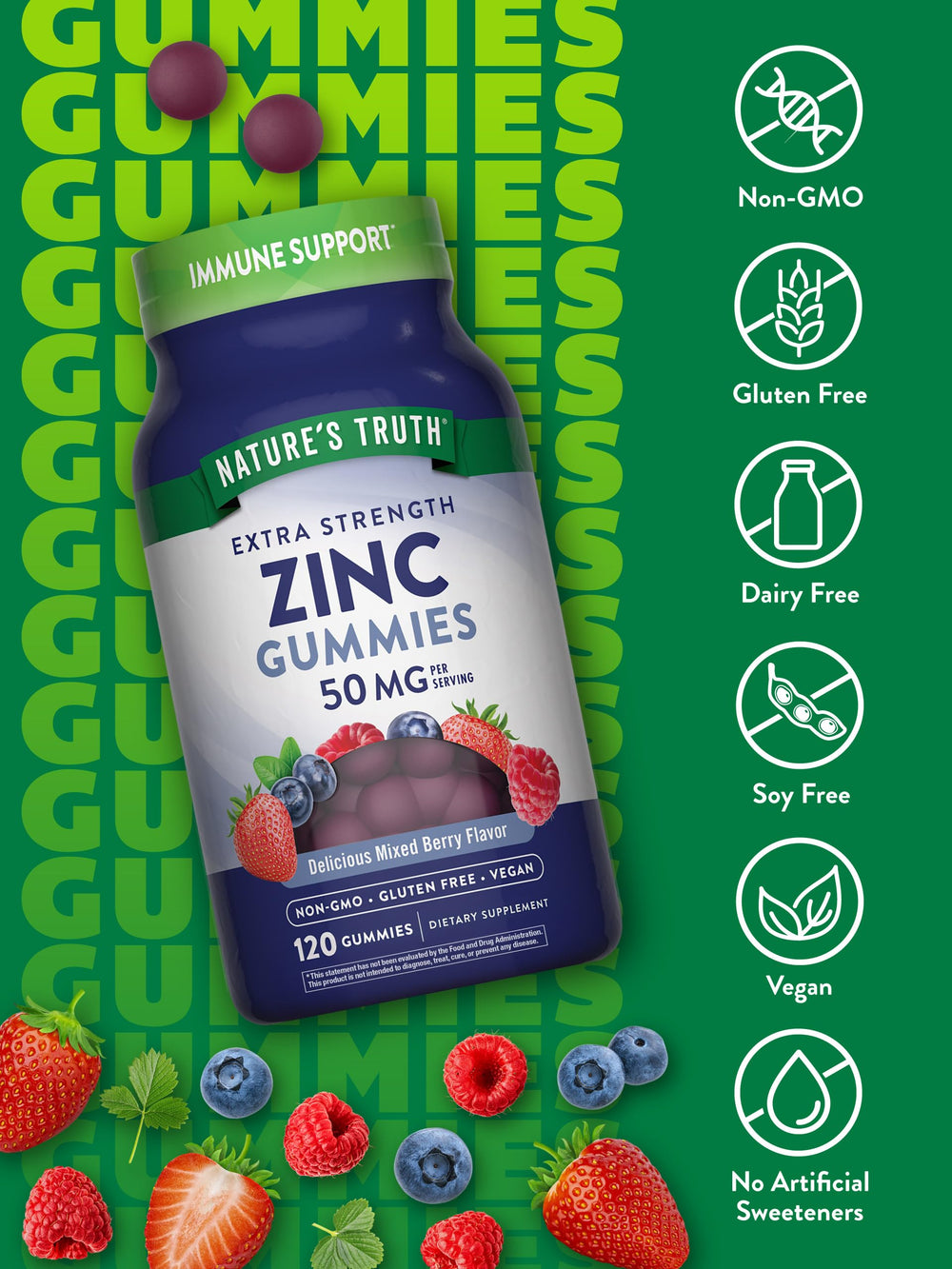 Zinc gummies ingredients label showing zinc citrate