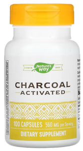 Bottle of Natures Way Activated Charcoal 260 mg with 100 capsules