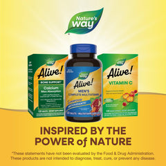 Active man holding Nature's Way Alive! multivitamin bottle