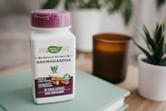 Lifestyle image of Ashwagandha supplement bottle