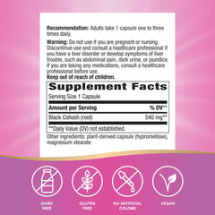 Dosing shot showing a single 540 mg Black Cohosh root capsule