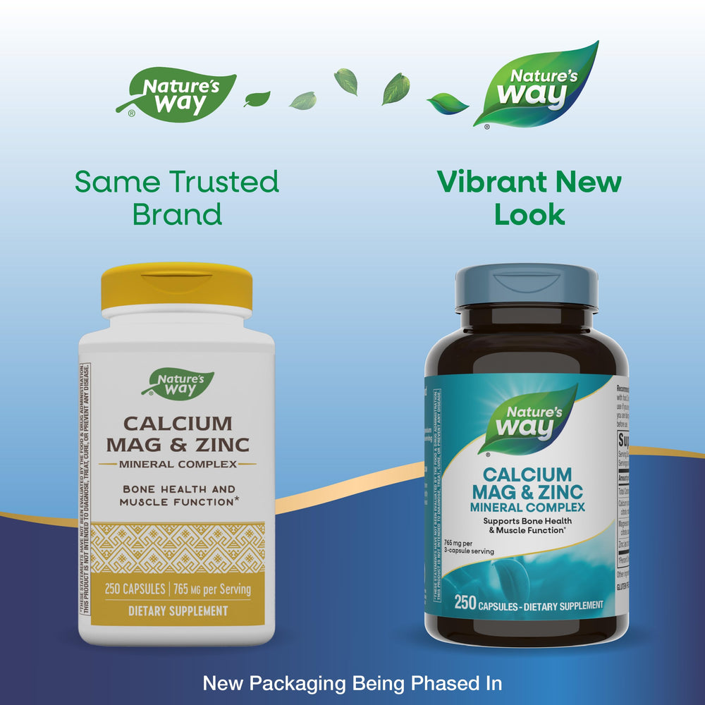 Front label of Nature's Way Calcium Magnesium & Zinc Mineral Complex