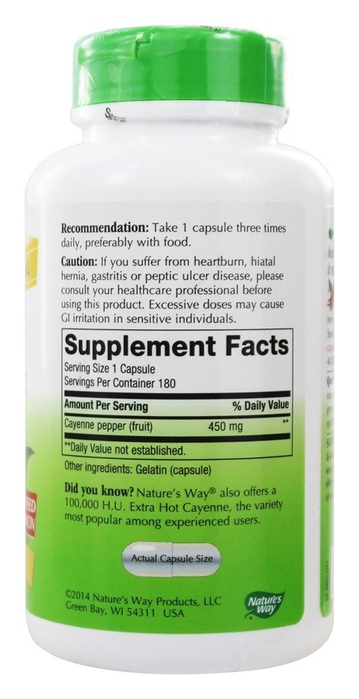 Close-up of Natures Way Cayenne Pepper 40000 HU label