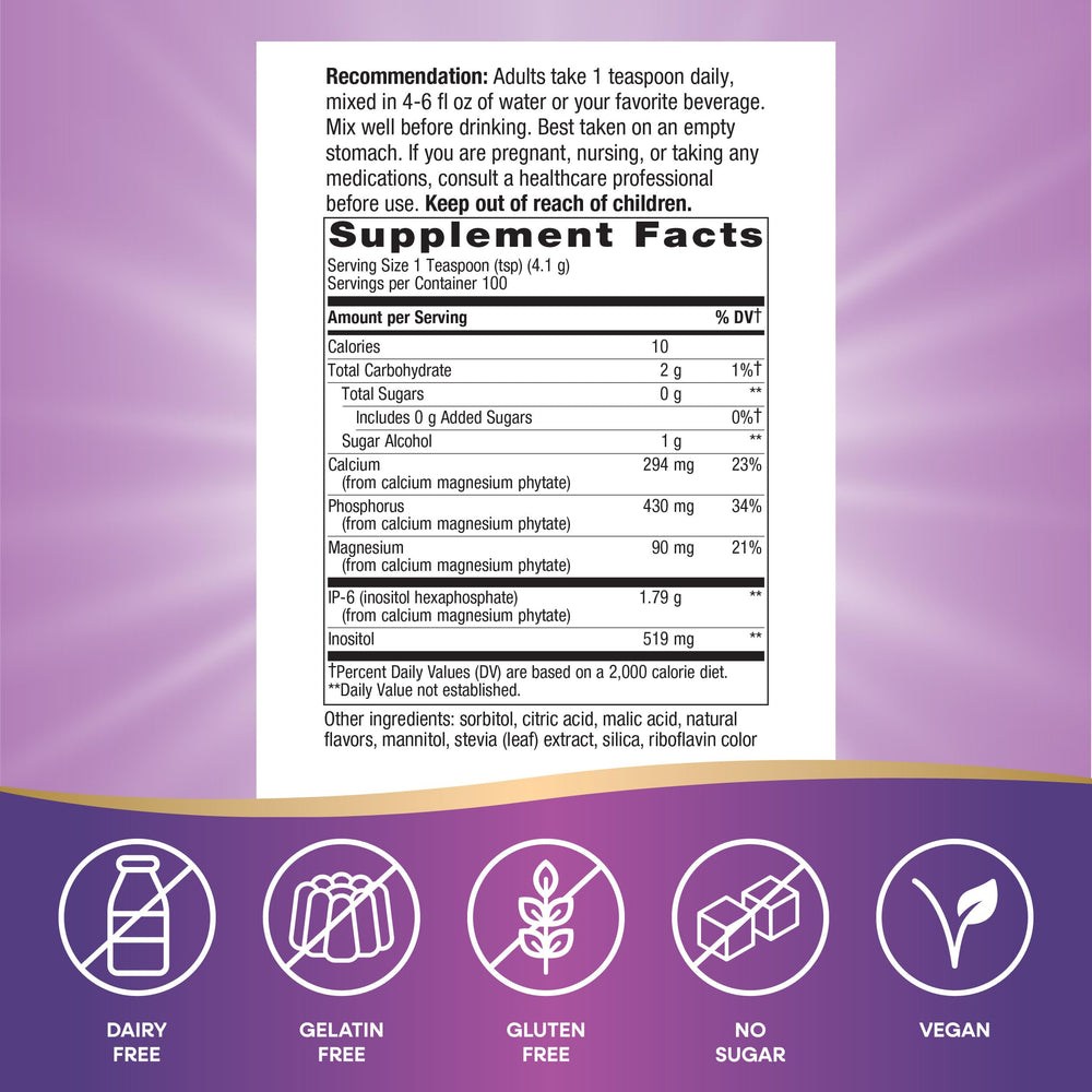 Nature's Way product label close-up displaying IP-6, inositol, and ingredient clarity