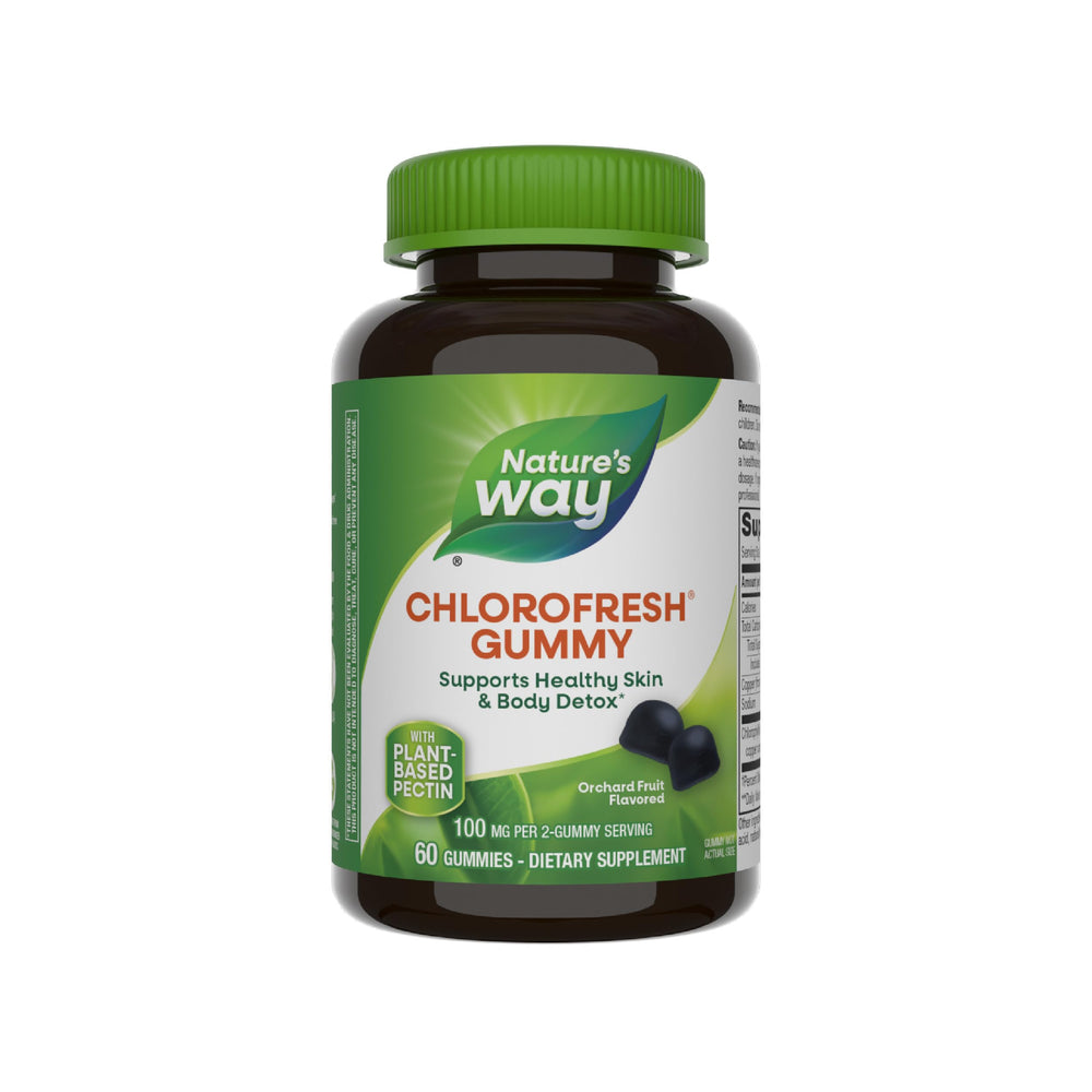 Nature's Way Chlorofresh Chlorophyll Gummies box and bottle – Orchard Fruit flavor