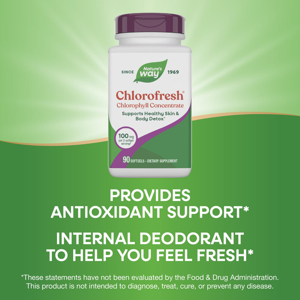 Nature's Way Chlorofresh detox pathway label emphasizing antioxidant-inspired benefits.