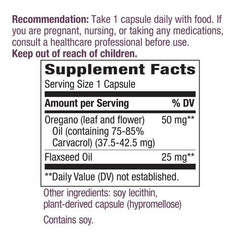 Close-up of oregano oil bottle label