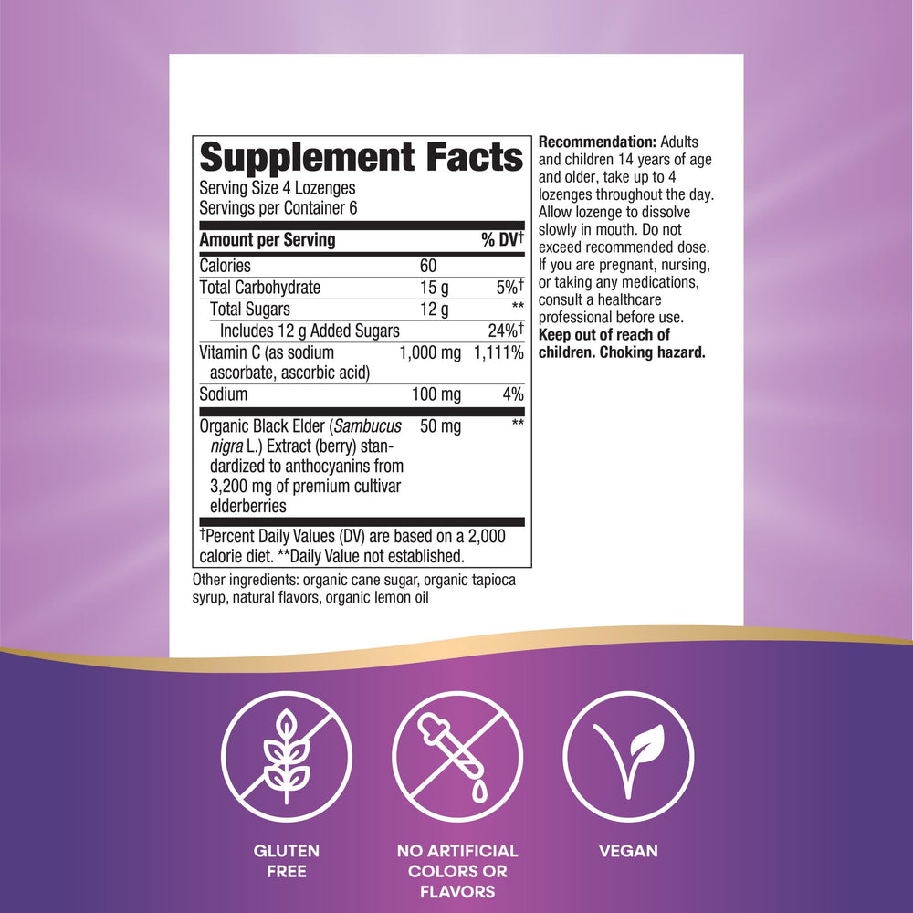 Side view showing packaging of Sambucus Immune Lozenges 3-pack