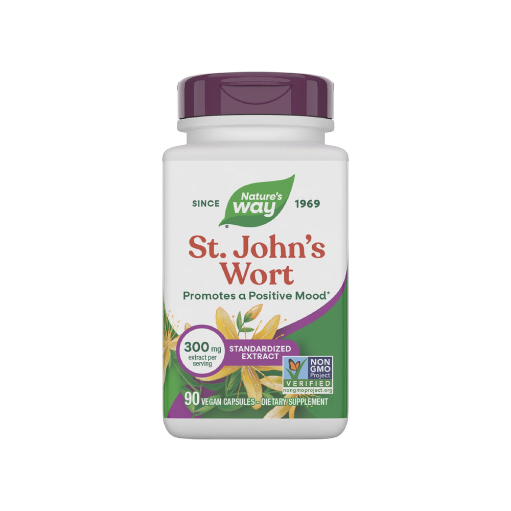 Bottle of Nature's Way St. John's Wort Premium Extract on white background