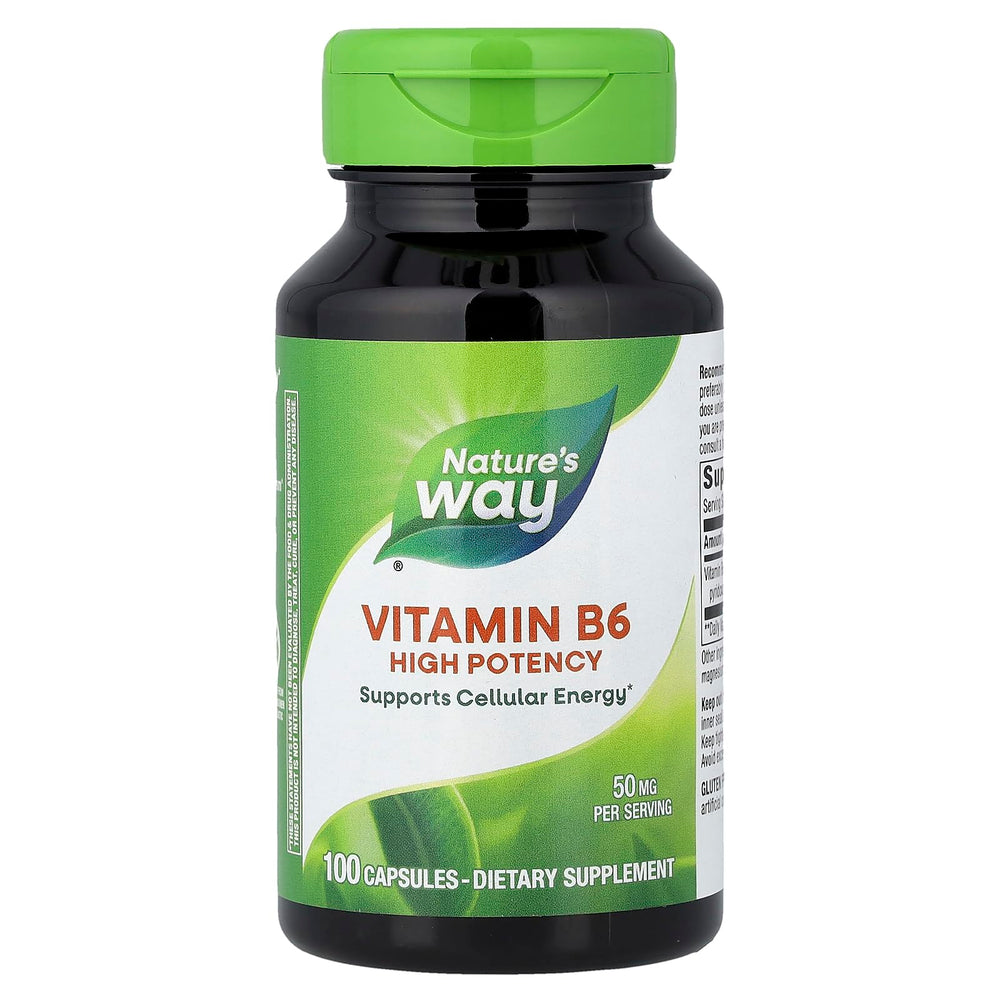 Nature's Way Vitamin B6 50mg 100 capsules bottle front view