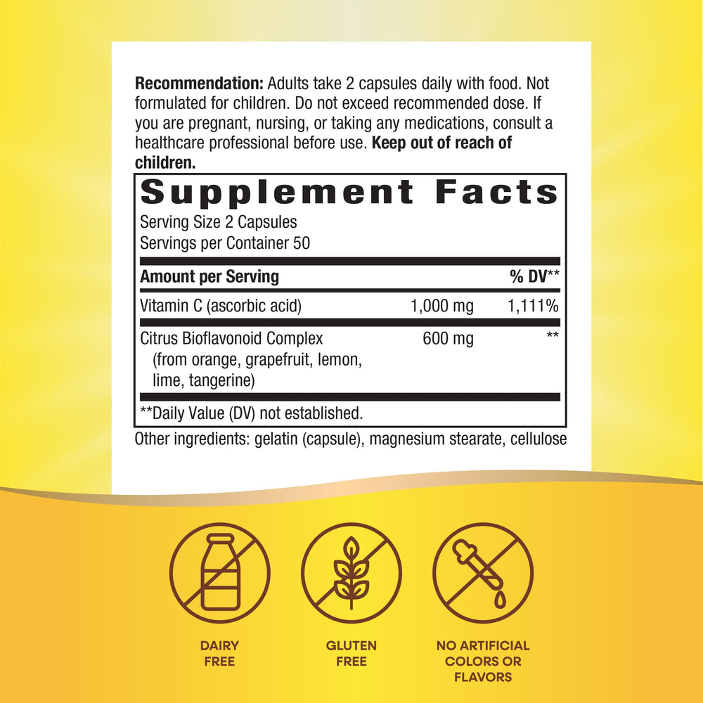 Back panel showing supplement facts on Nature's Way Vitamin C bottle