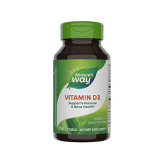 Nature's Way Vitamin D3 Extra Strength bottle with 240 softgels supports bone health
