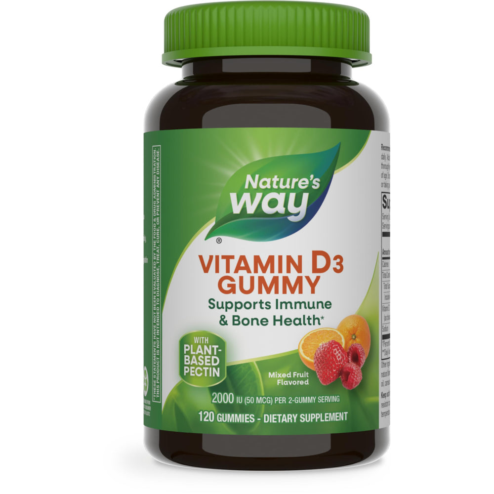 Nature's Way Vitamin D3 Gummies 2000 IU per 2 gummies in mixed fruit flavor, 120-count