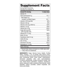 Back of bottle listing ingredients and supplement facts