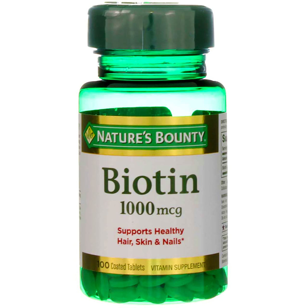 Bottle side view of Nature's Bounty Biotin 1000 mcg Strawberry